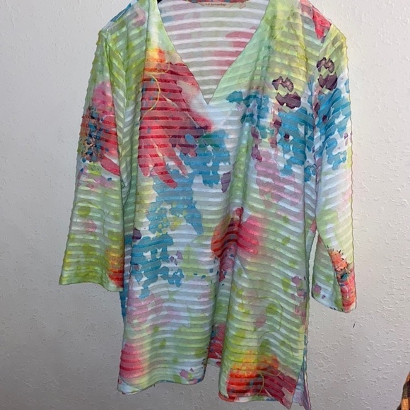 Women’s size 3X Soft Surroundings rippled tie-dye affect top T27 - Picture 1 of 7